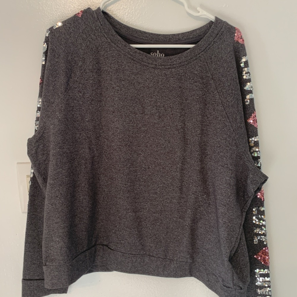 Soho Street New York & Company Woman's Long Sleeve Grey Sequins Love Sleeves XL